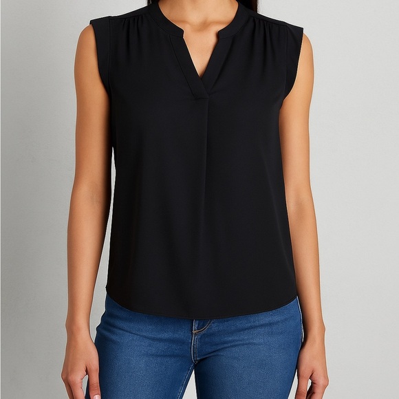 APT. 9 Black Flutter Sleeve V-Neck Sleeveless Blouse Size Large - Picture 1 of 11